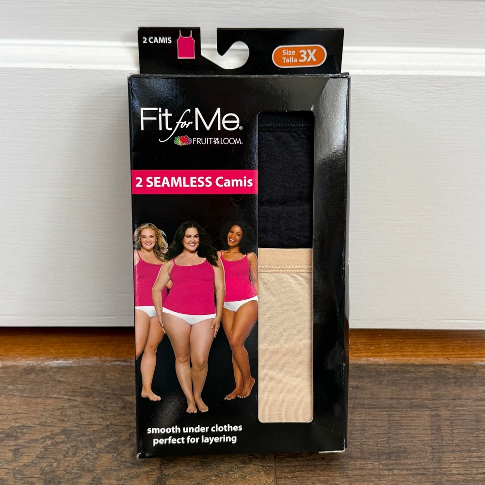 Fruit of the Loom Fit for Me 2 Pack Seamless Camis Black Beige Plus Size 3X New